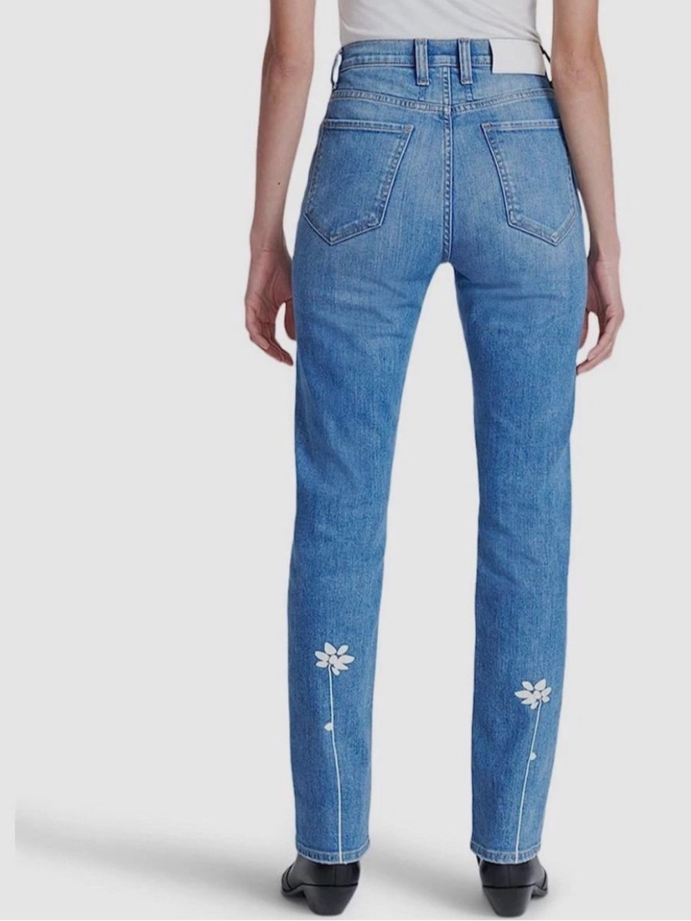 7 For All Mankind Easy Slim Distressed Jeans with White Painted Flowers 25 NWT